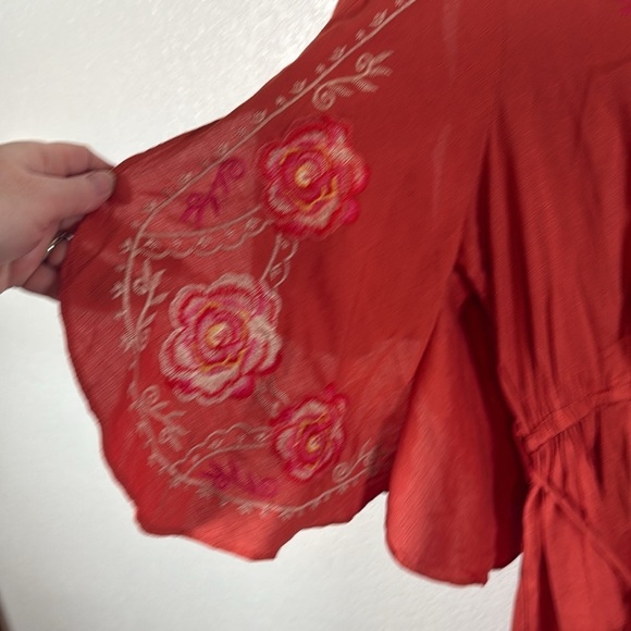 Umgee Orange Floral Embroidered Boho Mini Dress Size Medium - Picture 2 of 7
